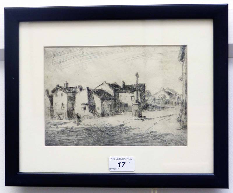 WILLIAM LAMB THE MARKET CROSS FRAMED ETCHING 14 X 20.5CM