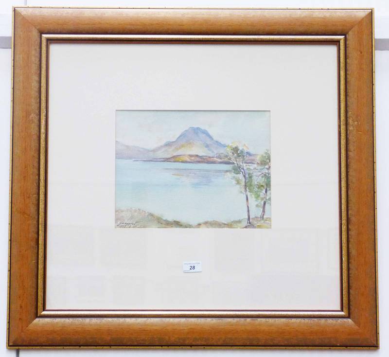 J.K. MAXTON HIGHLAND LOCH SCENE SIGNED FRAMED WATERCOLOUR 24.5 X 32CM