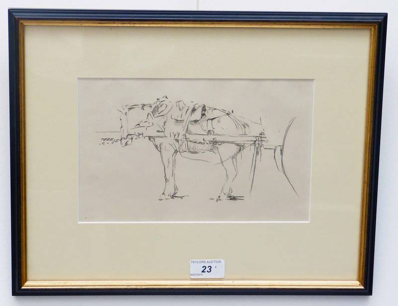 WILLIAM LAMB A WORK HORSE FRAMED DRAWING 15.5 X 25CM