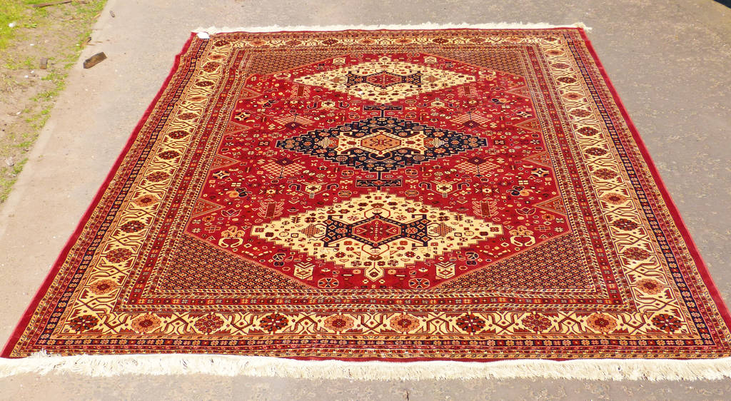 TAN GROUND CAUCASION CARPET, 280 X 200CM