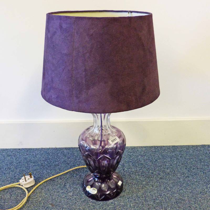 BOHEMIA PURPLE GLASS LAMP, 44CM TALL