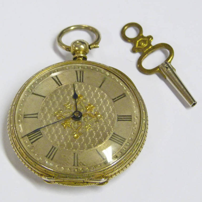 DECORATIVE FOB WATCH WITH FLORAL DECORATED CASE MARKED 800, THE DIAL WITH SILVER & GOLD DECORATION