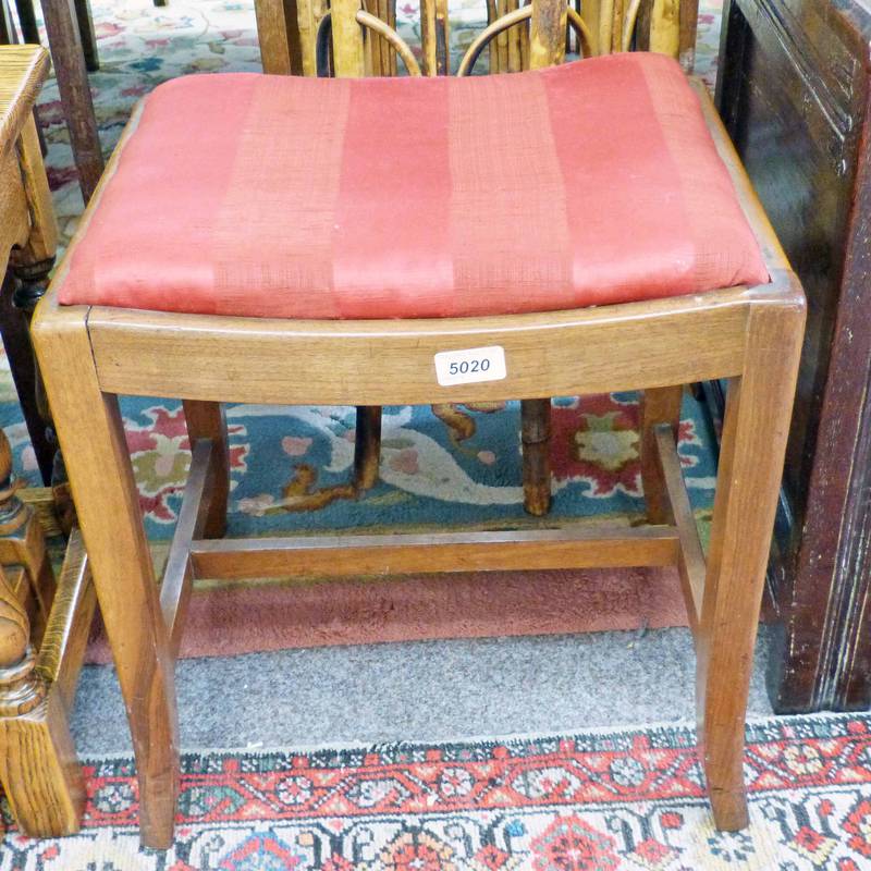 WALNUT DRESSING TABLE STOOL ON SQUARE SUPPORTS