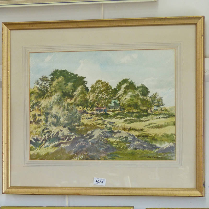 ALEX MACPHERSON   ALTCREICH, NEAR CRAIGNURE MULL SIGNED GILT FRAMED WATERCOLOUR 33 X 45CM