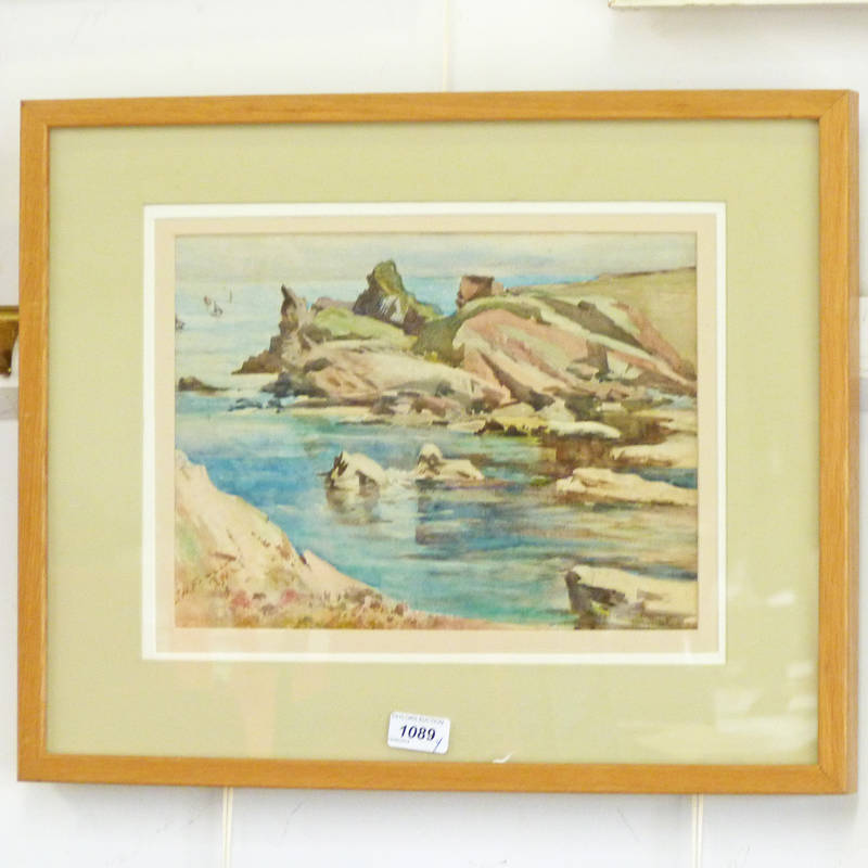 J H FRASER COASTAL SCENE  SIGNED  FRAMED WATERCOLOUR 24 X 33CM