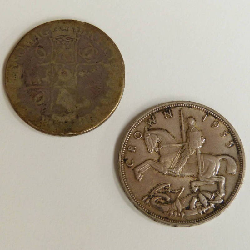 CHARLES II 1680 SECUNDO CROWN AND GEORGE V 1935 CROWN