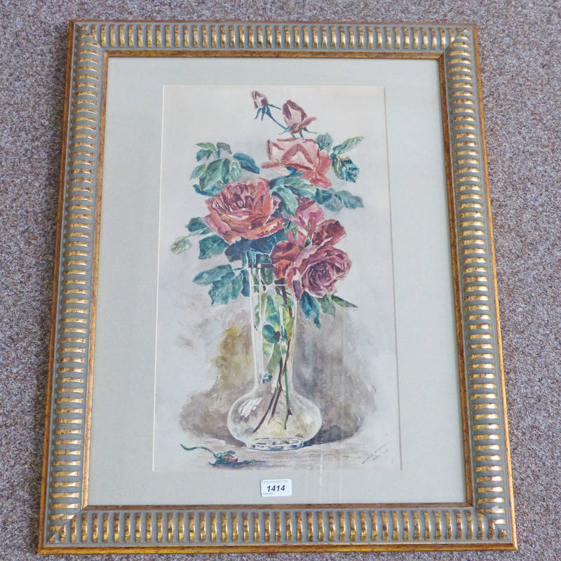 ROSES GILT FRAMED WATERCOLOUR 54 X 31CM