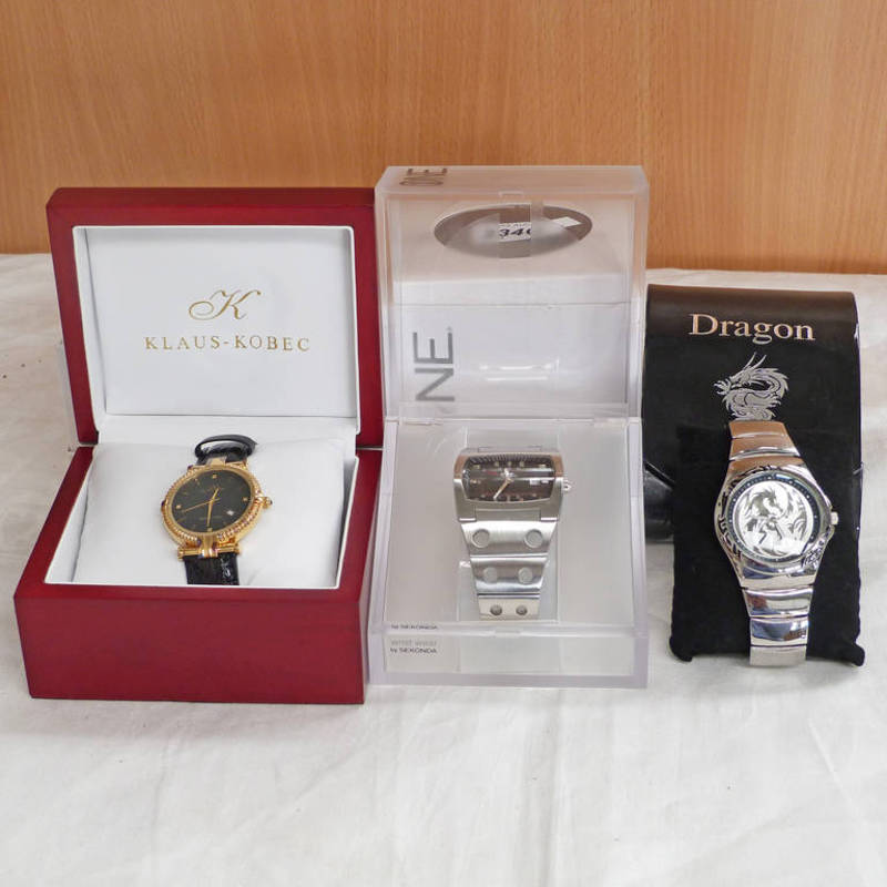 3 BOXED WRISTWATCHES INCLUDING ONE WRIST WEAR BY SEKONDA, KLAUS KOBEC AND BRAGON