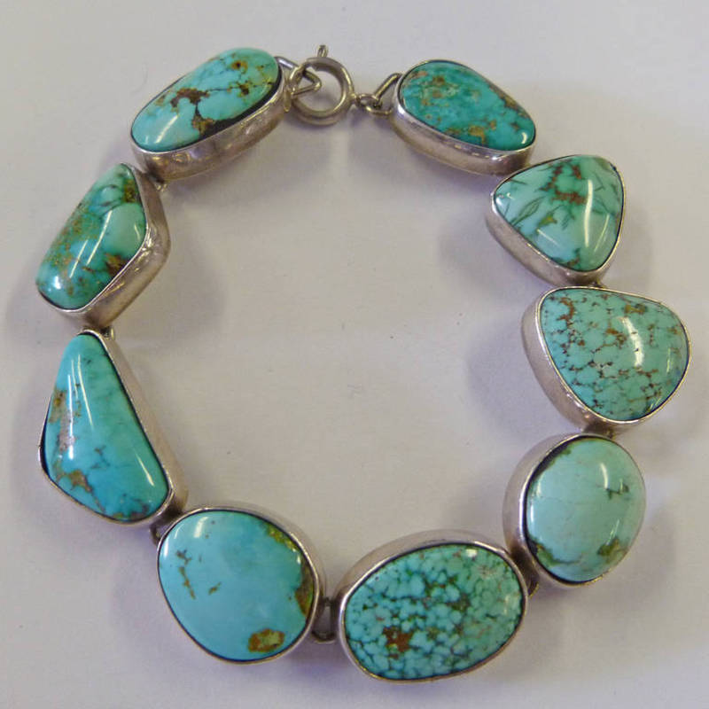 TURQUOISE MATRIX PANEL BRACELET IN SETTING MARKED STERLING