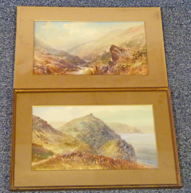 PAIR OF WATERCOLOURS BY W.J. SWEET: DUTY POINT AND CYNMOUTH, FRAMED, 16.5 X 29CM AND AT HEDDON`S