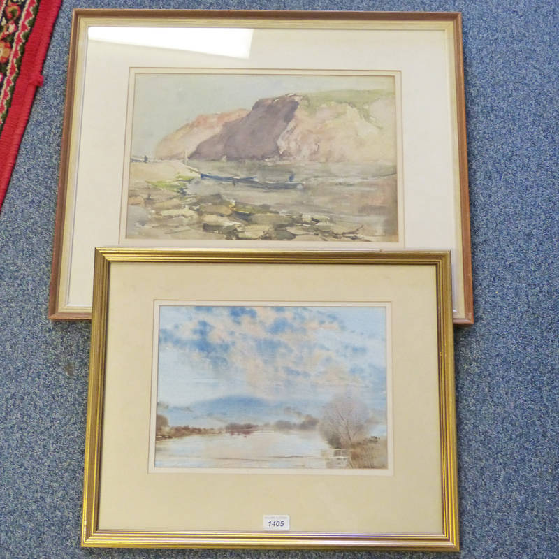 JOHN BOAK RIVER SCENE FRAMED WATERCOLOUR SIGNED 1986  AND ONE OTHER BY JOHN BOAK `THE RIVER EARN`