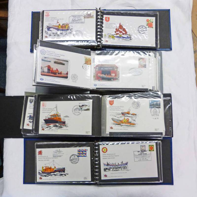 179 ROYAL NATIONAL LIFE BOAT INSTITUTE FIRST DAY COVER 1973-1989 IN 4 BLUE ALBUMS