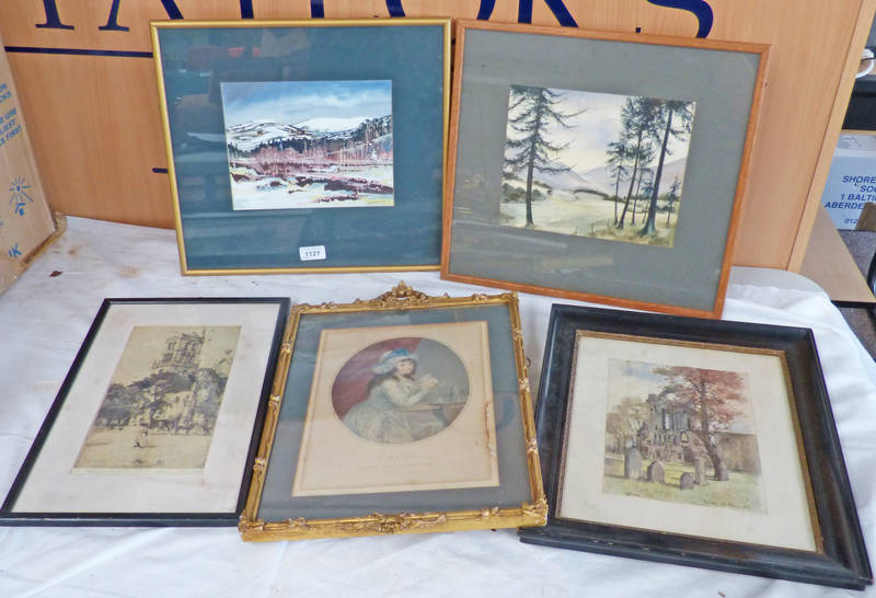 VARIOUS FRAMED ENGRAVINGS, WATERCOLOURS, ETC