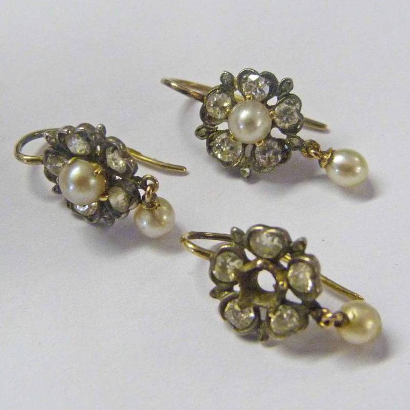 3 SIMILAR DIAMOND & PEARL SET EARRINGS