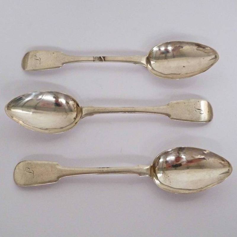 SET OF 3 ABERDEEN SILVER TEASPOONS BY GEORGE BOOTH MARKED G.B. A.B., G.B., AB.