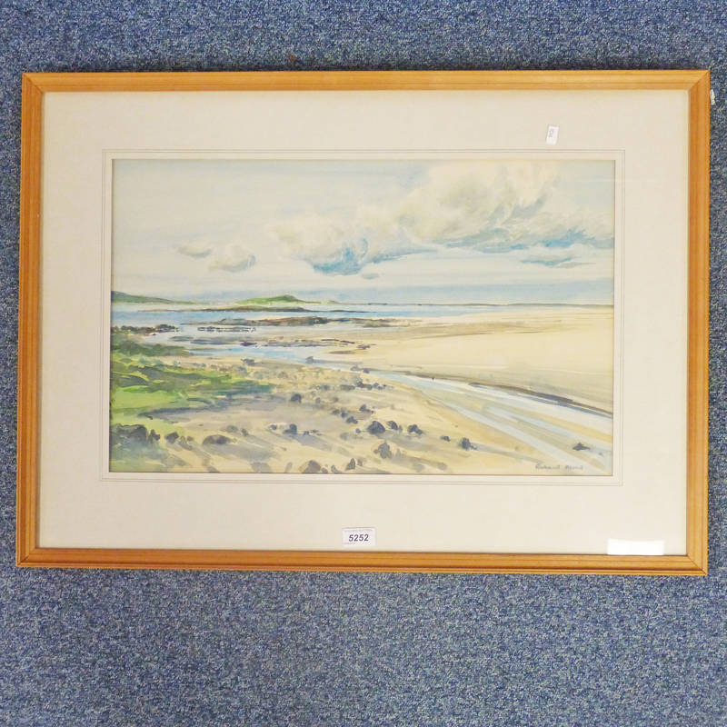 RICHARD ALFRED ON THE EAST COAST TIREE ARGYLL SIGNED FRAMED WATERCOLOUR 36.5 X 58