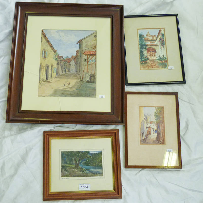 FRAMED WATERCOLOUR RIVER DEE MONOGRAMMED BCA & 3 OTHER FRAMED WATERCOLOURS