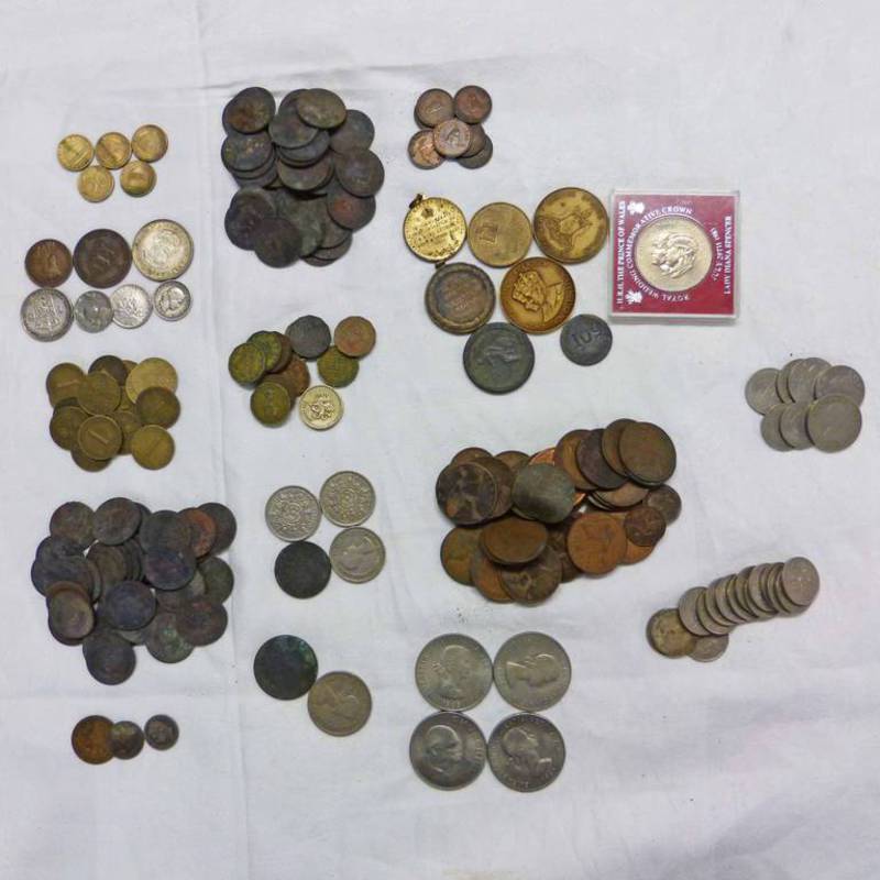 1892 CROWN, SILVER THREE PENNIES, VARIOUS COINS, MEDALS ETC