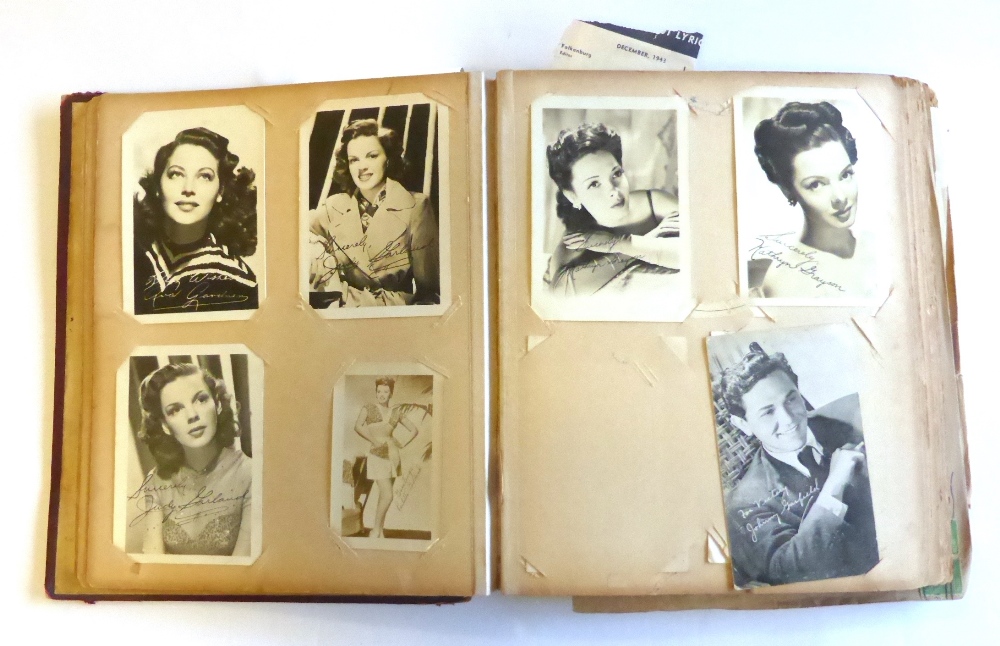 An Album of Photographs of Film and Stage Stars, some signed, mostly facsimile, stars include Judy