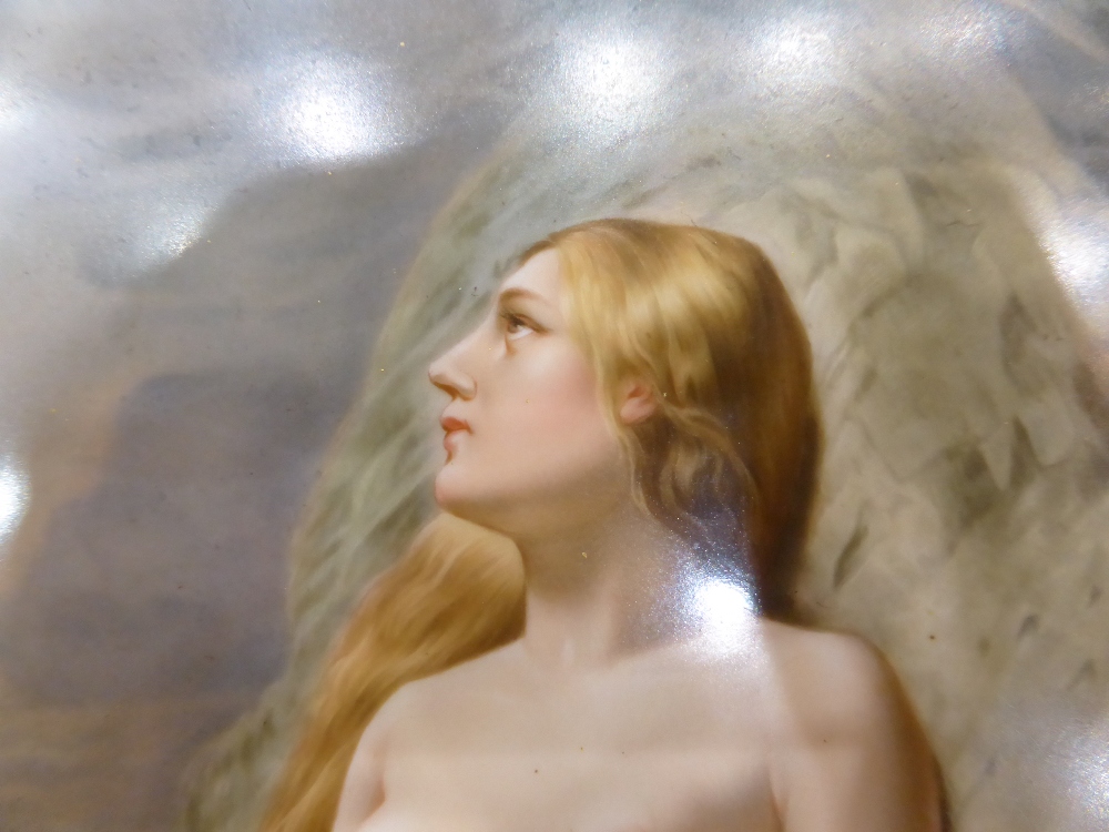 A KPM Berlin Porcelain Plaque, late 19th century, painted with a nude girl sitting amongst rocks, - Image 6 of 11