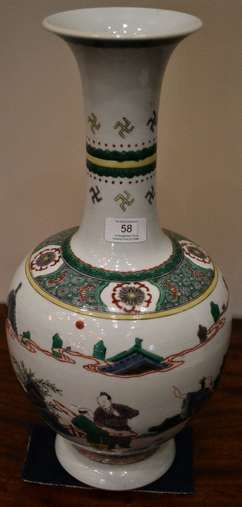 A Chinese Porcelain Bottle Vase, 19th century, painted in famille verte enamels with a dignitary - Image 4 of 9