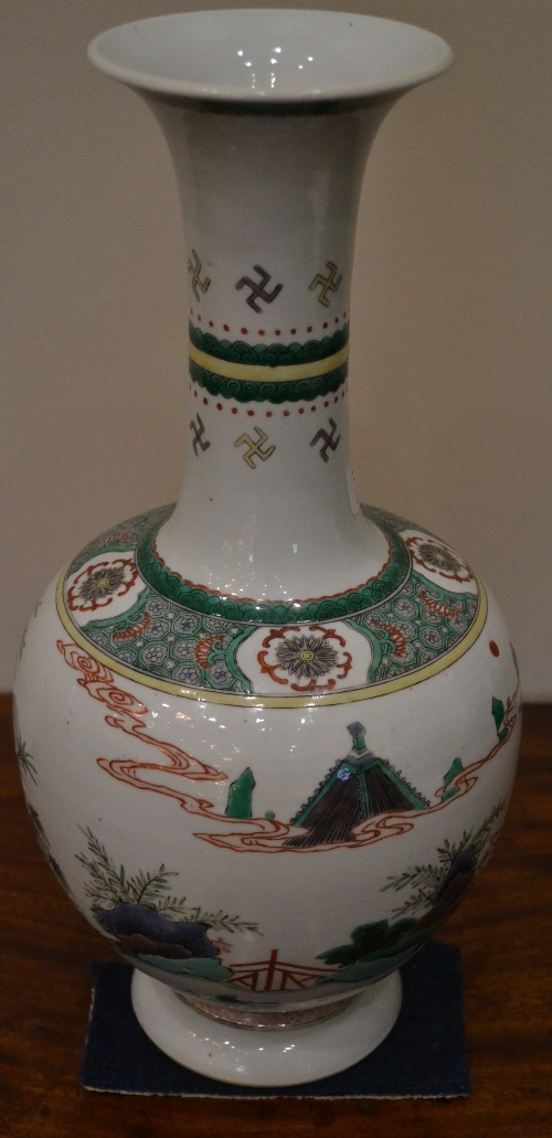 A Chinese Porcelain Bottle Vase, 19th century, painted in famille verte enamels with a dignitary - Image 5 of 9