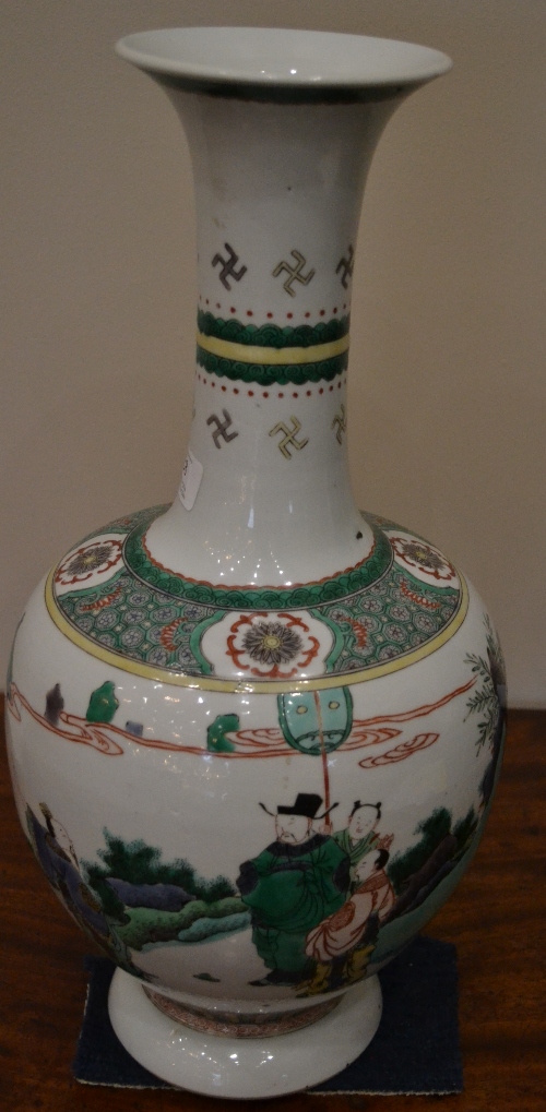 A Chinese Porcelain Bottle Vase, 19th century, painted in famille verte enamels with a dignitary - Image 7 of 9