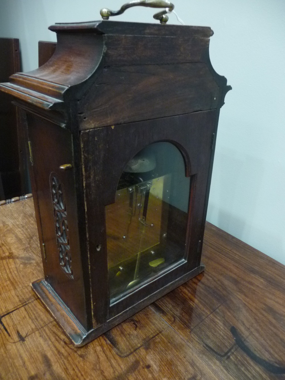 A Mahogany Striking Table Clock, signed Thos Moss, Frodsham, circa 1770, inverted bell top with - Image 5 of 8