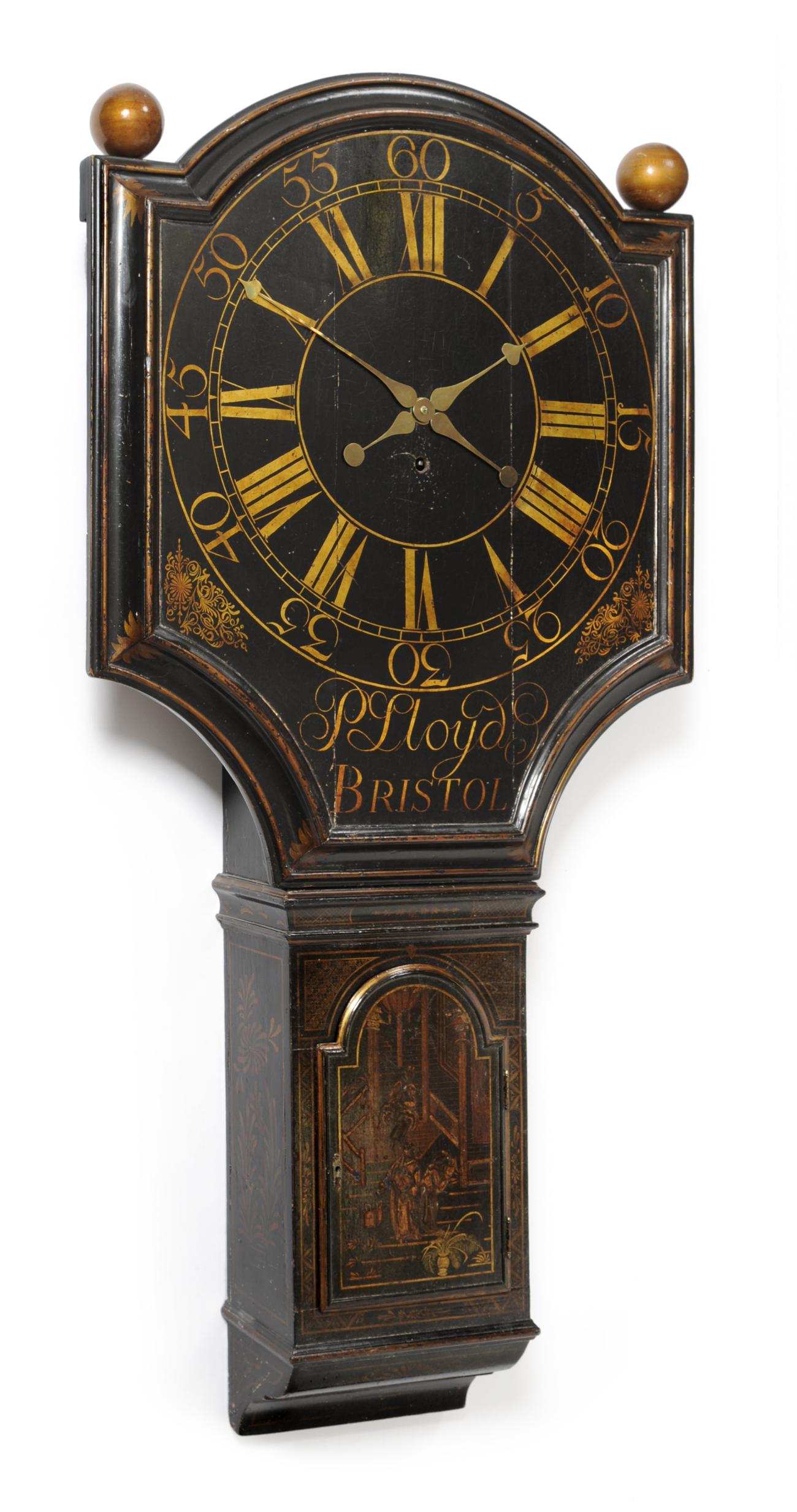 A Rare Chinoiserie Decorated Tavern Timepiece, signed P Lloyd, Bristol, circa 1760, side door