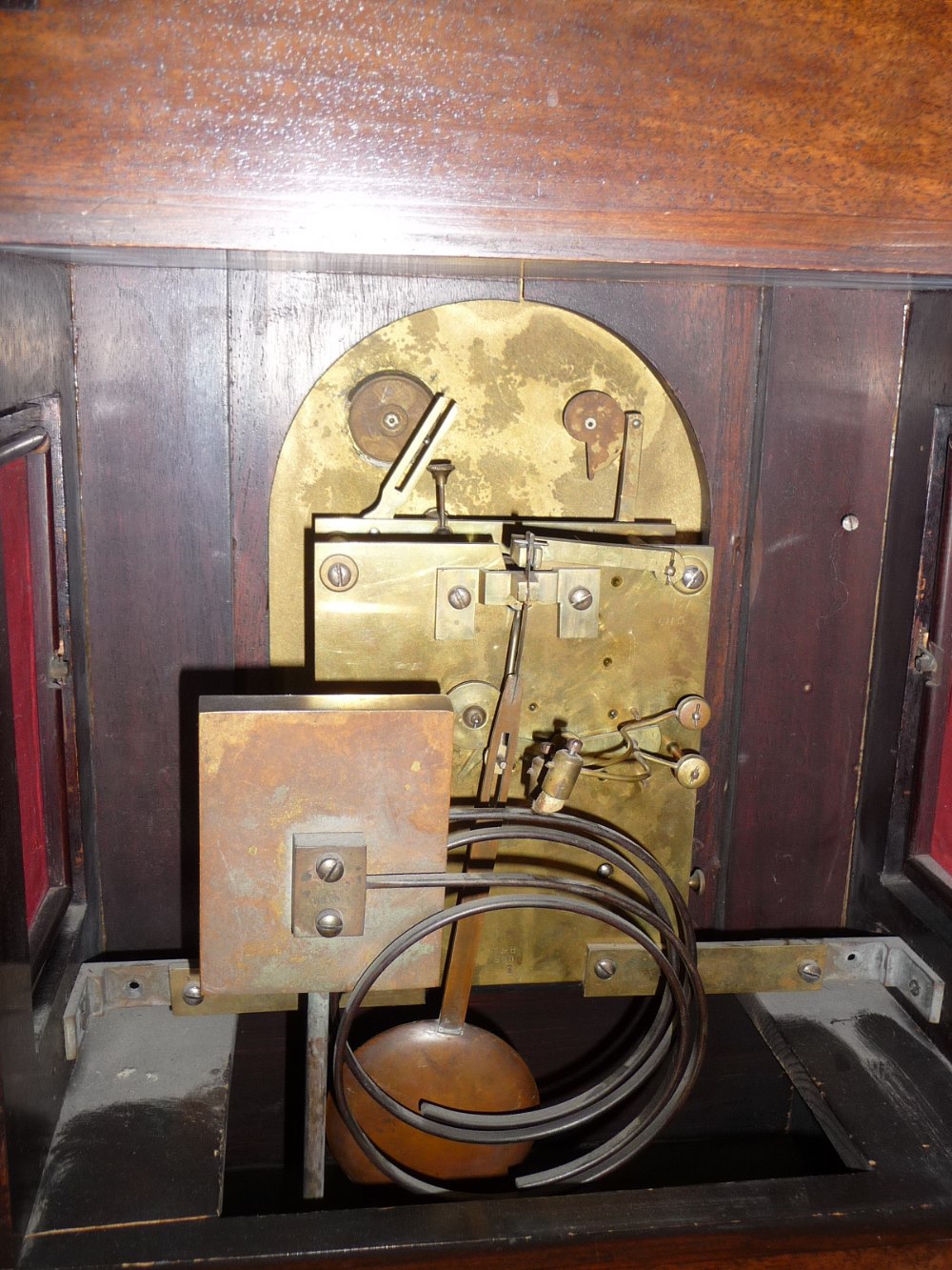 An Oak Chiming Table Clock, retailed by West & Son, Dublin, circa 1890, arched top with acorn - Image 9 of 9