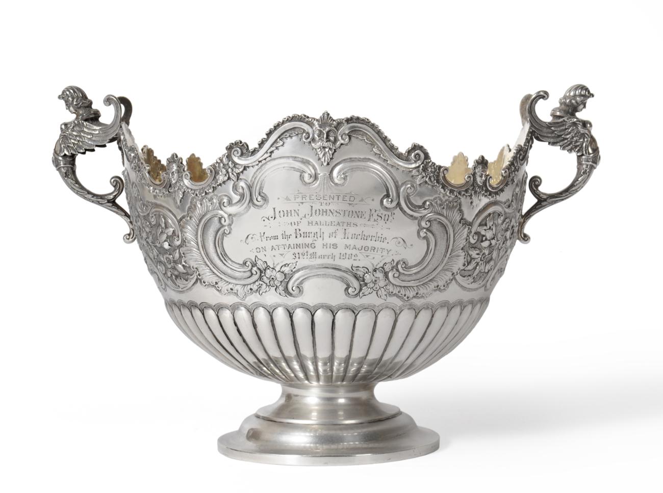 A Victorian Scottish Silver Punch Bowl, Lawson & Co, Glasgow 1901, the shaped edge applied with a