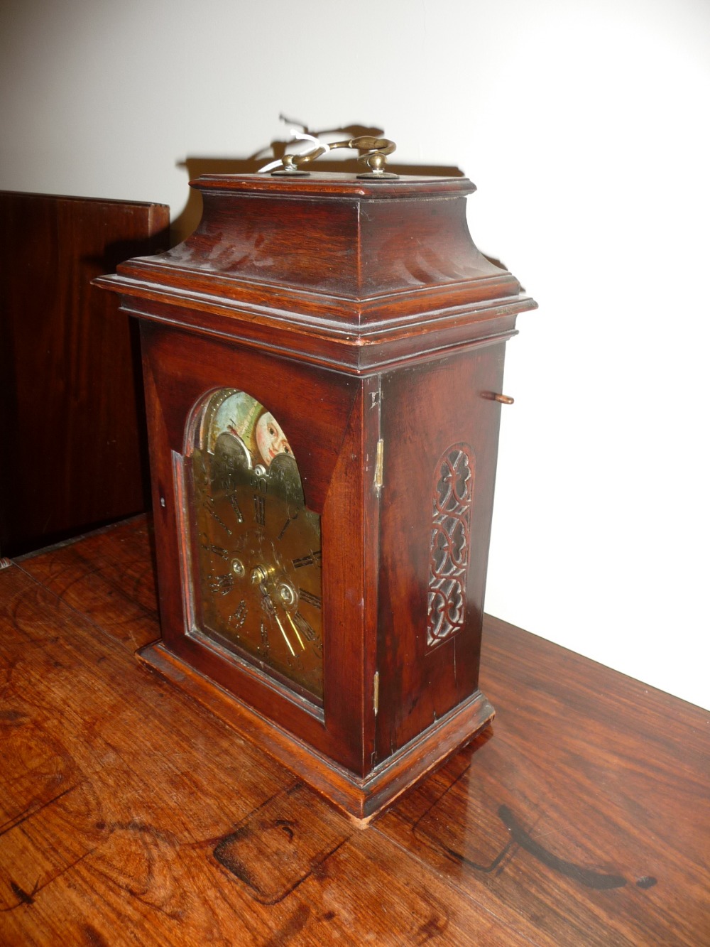 A Mahogany Striking Table Clock, signed Thos Moss, Frodsham, circa 1770, inverted bell top with - Image 3 of 8