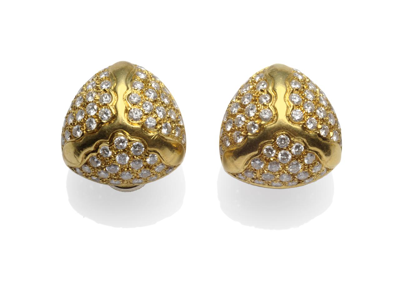 A Pair of Diamond Earrings, of triangular form, pave set with round brilliant cut diamonds, total