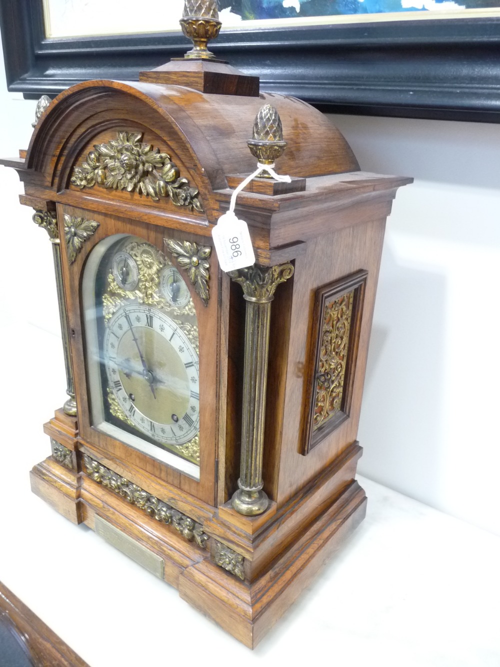 An Oak Chiming Table Clock, retailed by West & Son, Dublin, circa 1890, arched top with acorn - Image 2 of 9