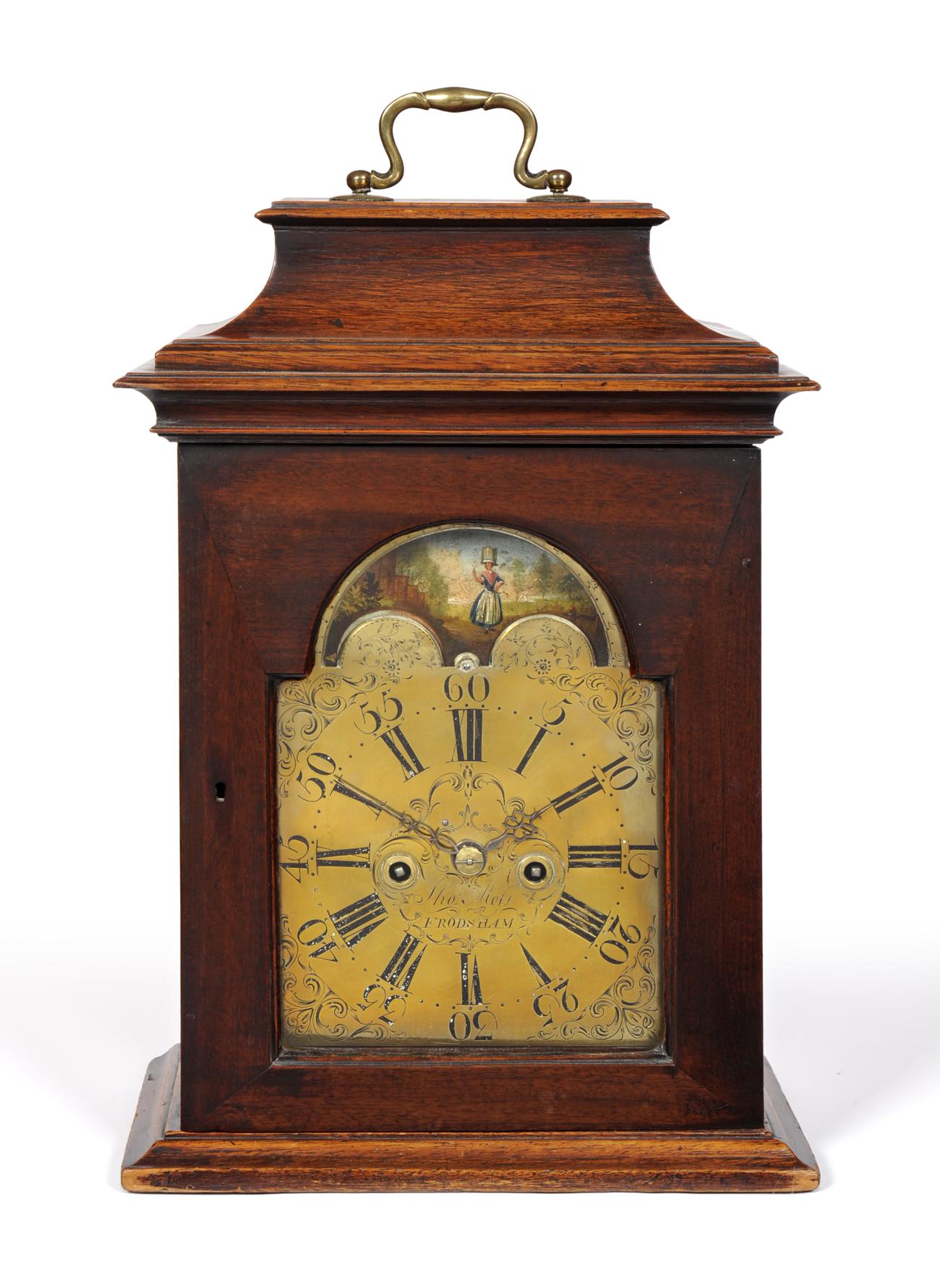 A Mahogany Striking Table Clock, signed Thos Moss, Frodsham, circa 1770, inverted bell top with