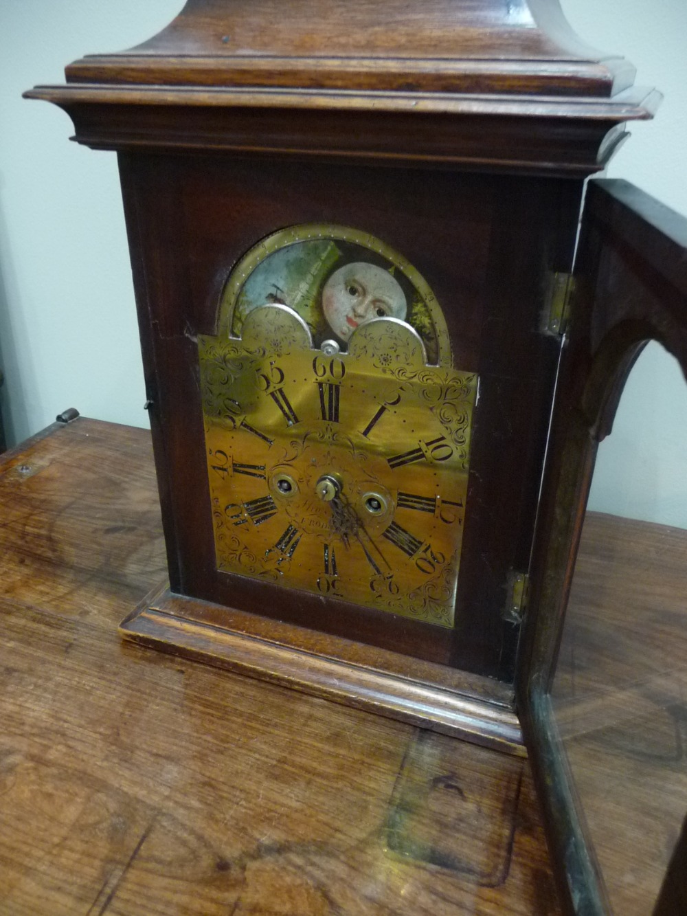 A Mahogany Striking Table Clock, signed Thos Moss, Frodsham, circa 1770, inverted bell top with - Image 4 of 8