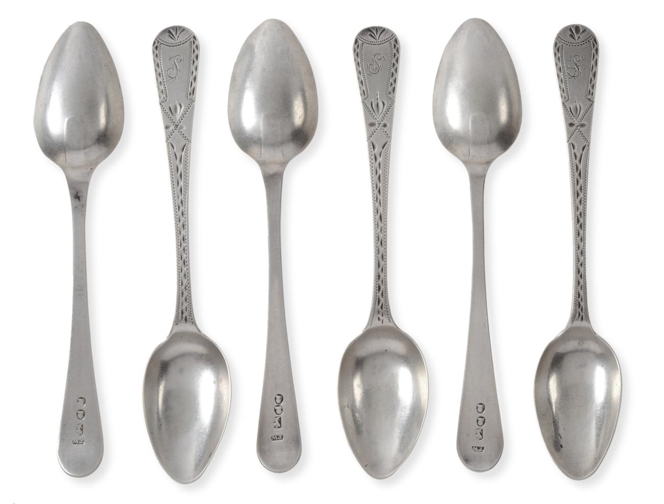 A Set of Six Provincial Silver `Double Duty` Marked Teaspoons, Thomas Watson, Newcastle 1797, Old