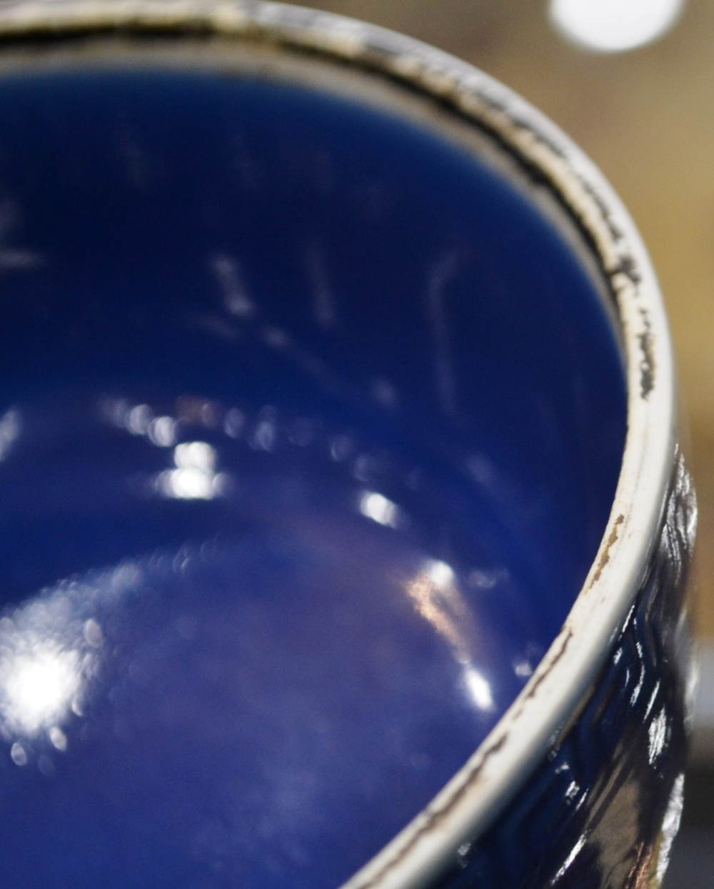 A Chinese Porcelain Blue Ground Altar Censer and Cover, Jiaqing seal marks and of the period, of - Image 3 of 10