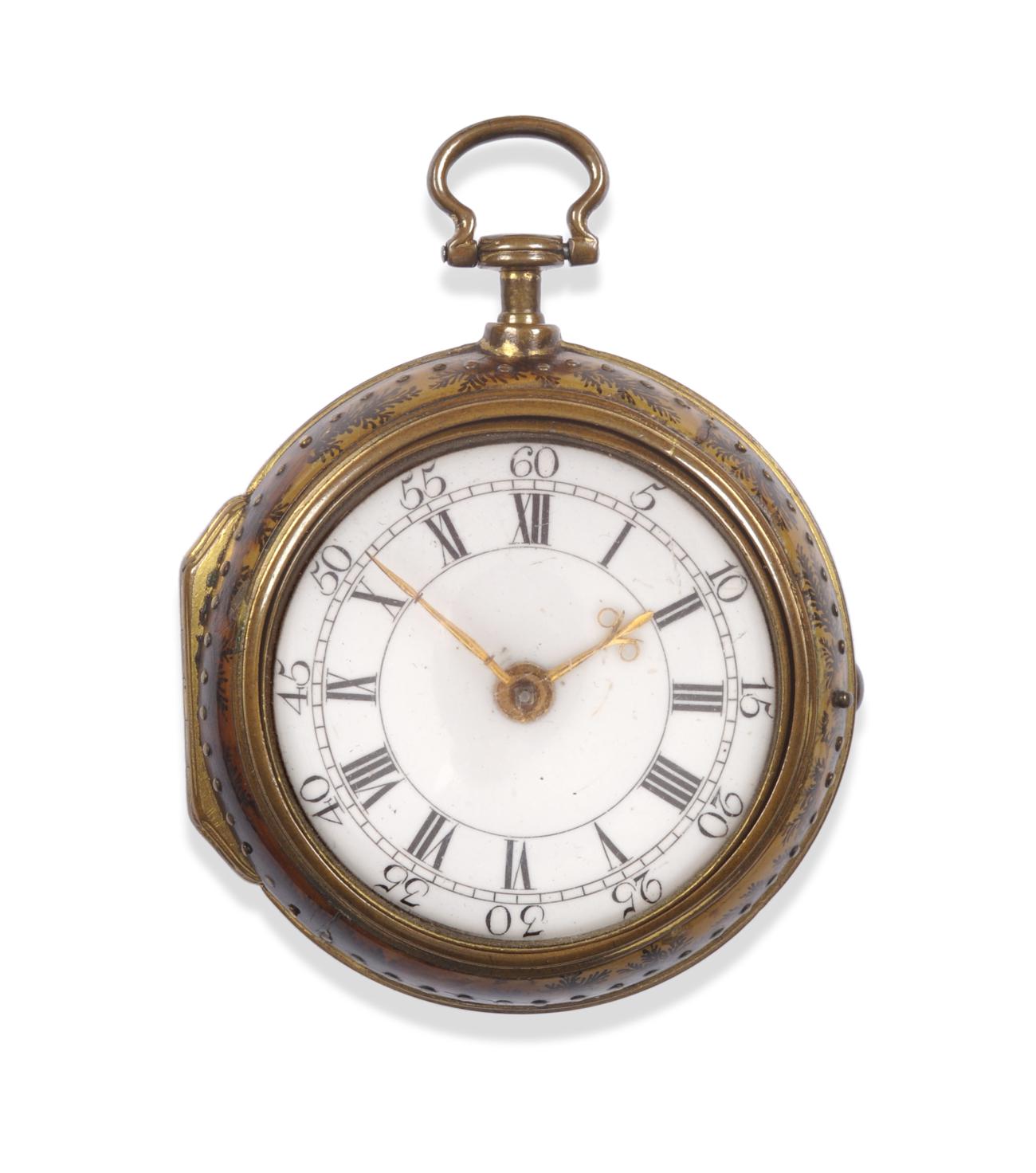 A Horn Gilt Metal Pair Cased Verge Pocket Watch, signed S Stroud, London, circa 1760, gilt fusee