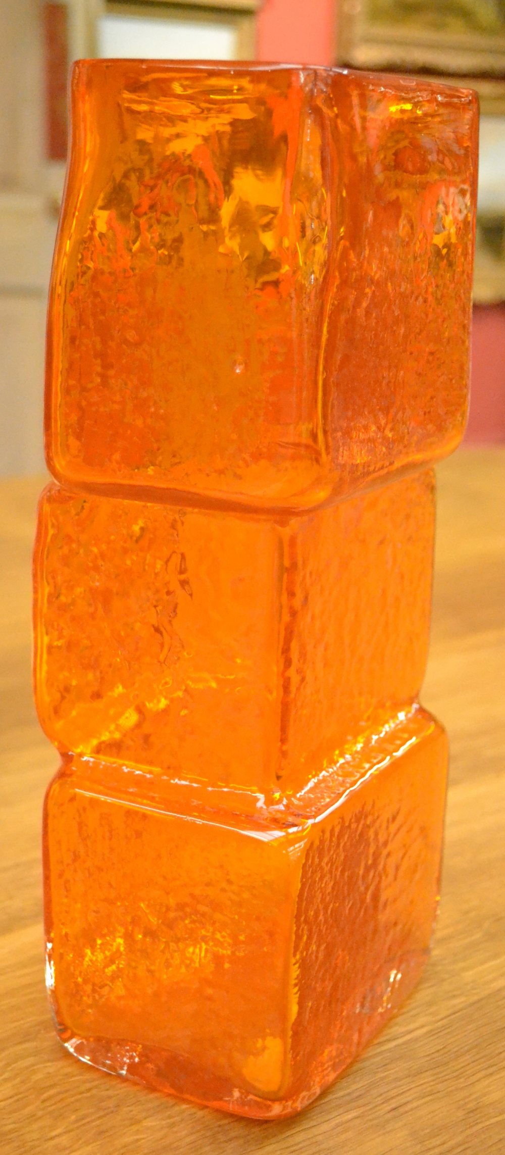 A Large Whitefriars Textured Drunken Bricklayer Vase, designed by Geoffrey Baxter, in orange, pat. - Image 2 of 10