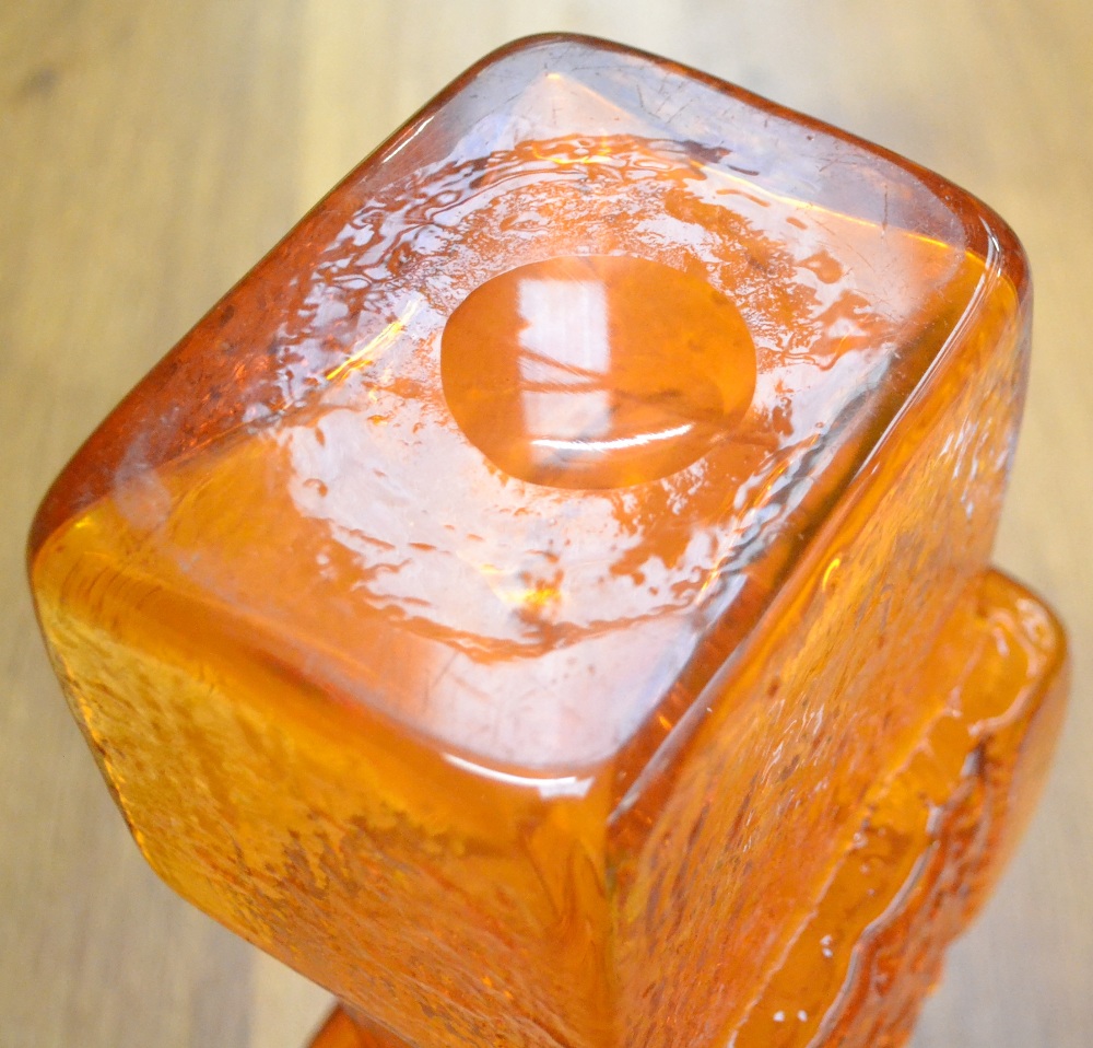 A Large Whitefriars Textured Drunken Bricklayer Vase, designed by Geoffrey Baxter, in orange, pat. - Image 10 of 10