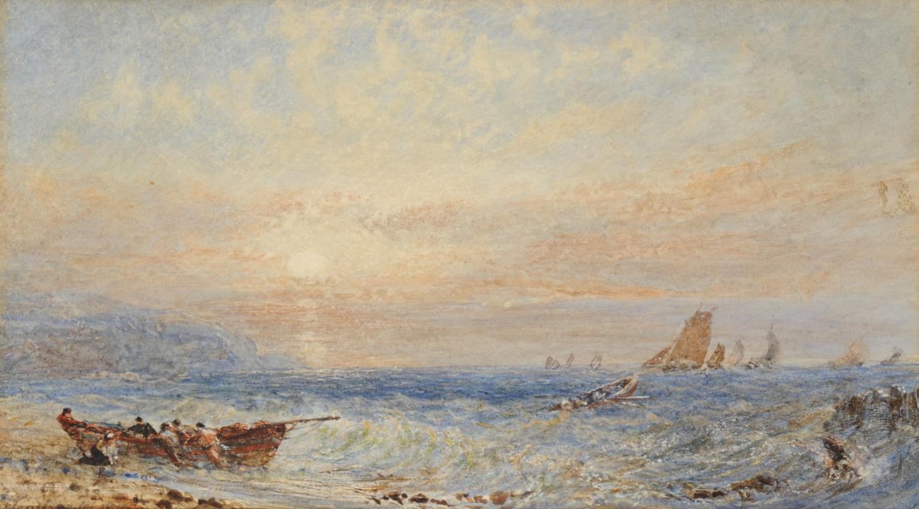 George Weatherill (1810-1890)  ``Seascape at Sunset`` Signed and indistinctly dated, watercolour,