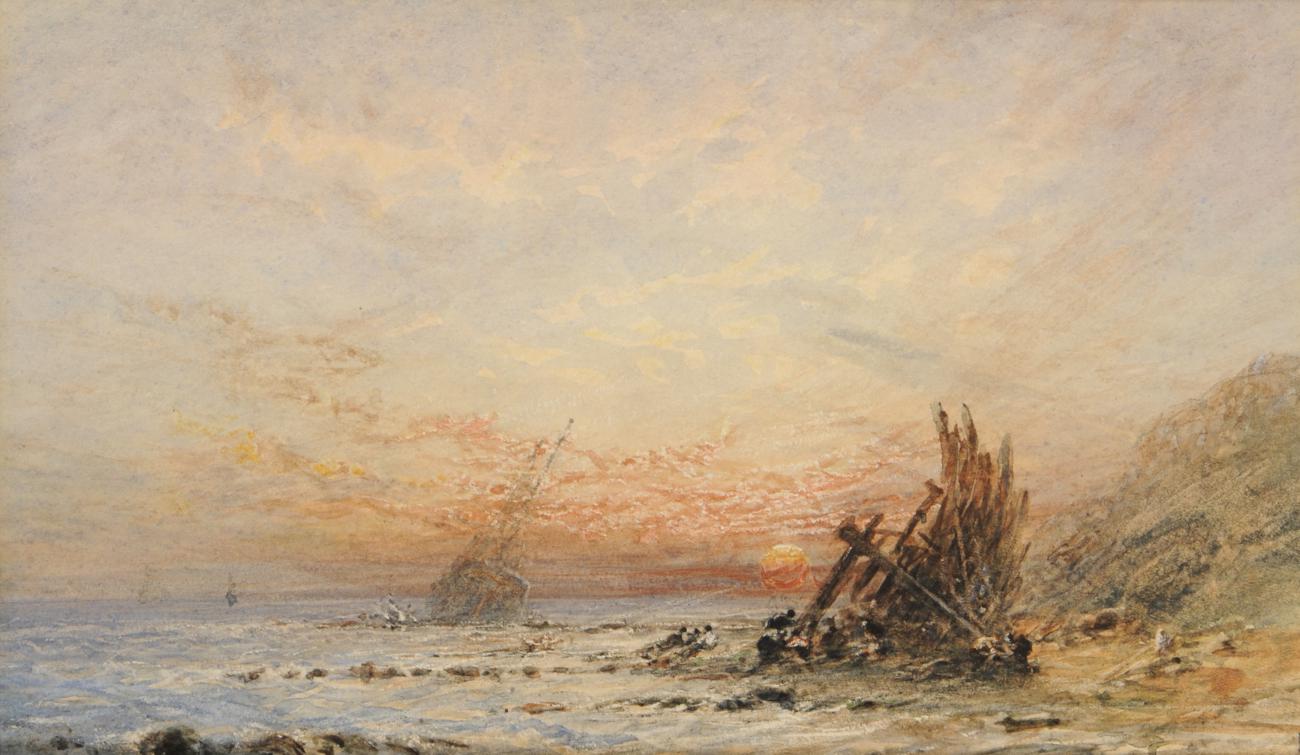 George Weatherill (1810-1890)  ``Sunset over the Shore`` Watercolour, 12cm by 20cm Light