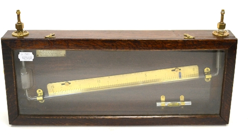 Negretti and Zambra Steam Gauge  glass tube on brass calibrated back mounted in stained wood case