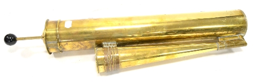 Edwardian Brass Yacht Foghorn with cylindrical pump and conical vertically mounted horn 27``, 69cm