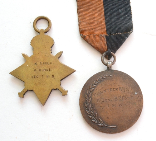 An Irish General Service Medal, awarded to VOLUNTEER W.DUNNE K.COY. 3RD BATTn. I.R.A. and a 1914-15 - Image 2 of 2