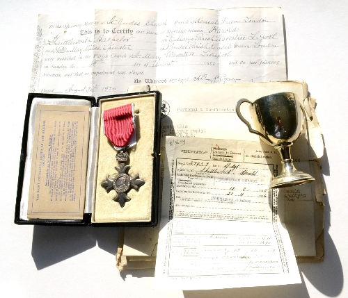 An MBE Breast Badge, awarded to Harold Shuttleworth, in case of issue, with associated ephemera