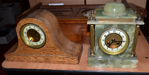 A striking wall clock, onyx striking mantel clock and a mantel timepiece (3)