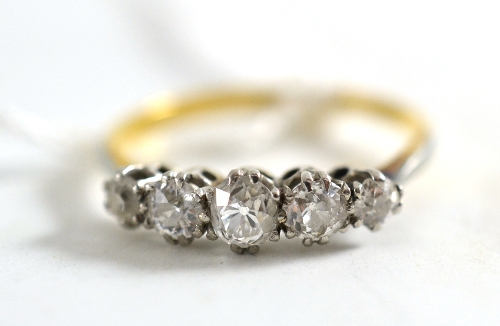A diamond five stone ring, circa 1920, total estimated diamond weight approximately 0.75 carat