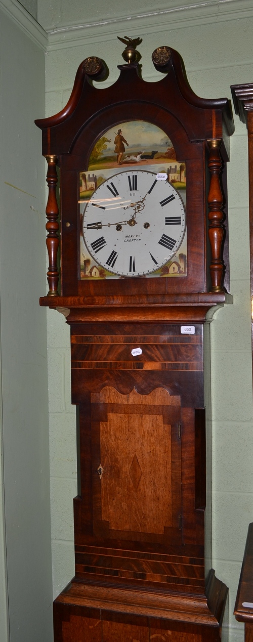 Oak and mahogany long case clock by Morley of Cropton